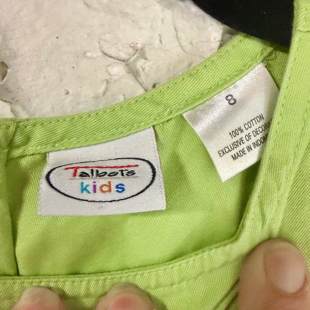 Talbots Kids Girls Size 8 Butterfly Applique Shift Dress Lime Green Pink Cotton - Picture 5 of 8